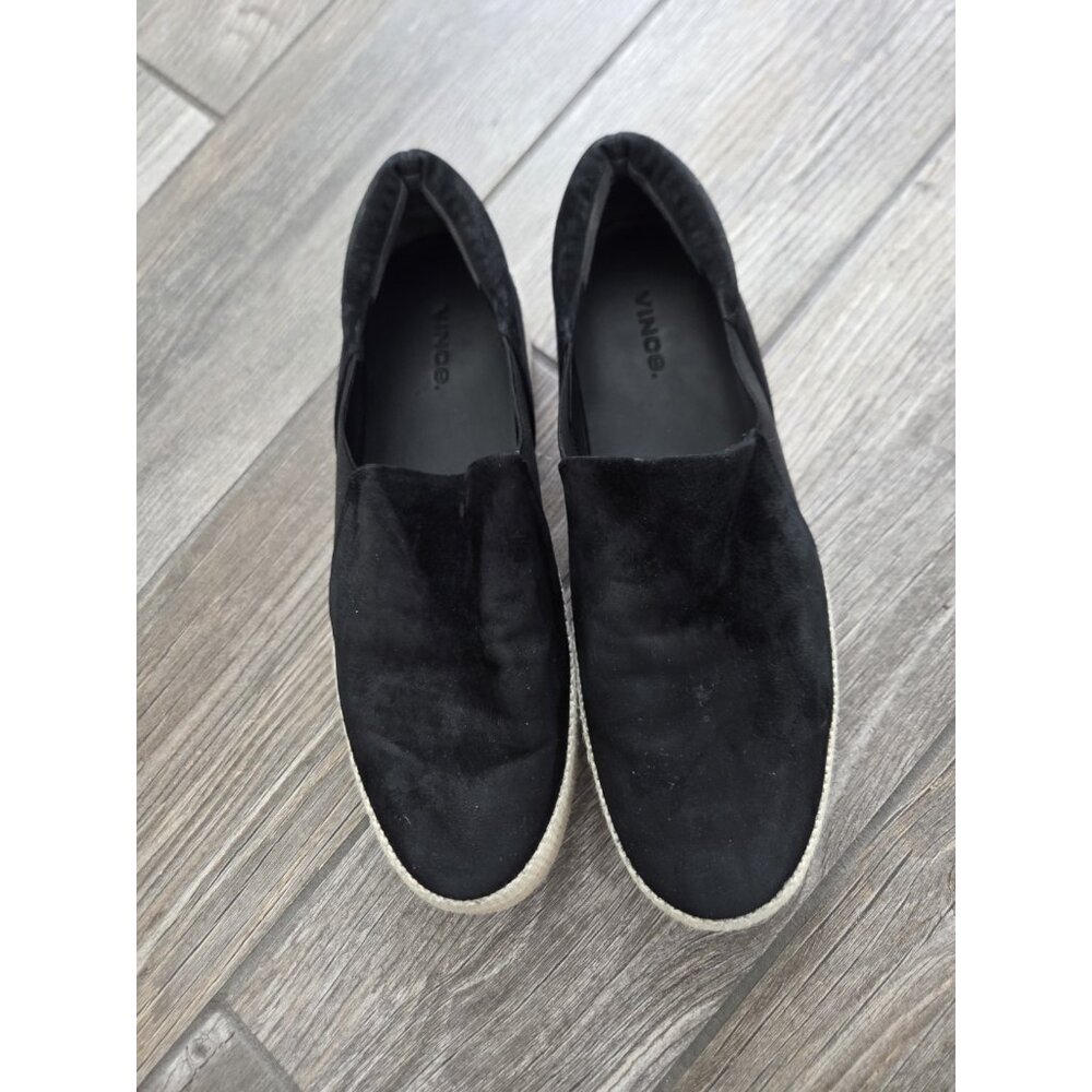 Vince Platform Espadrille Black Suede Shoes Womens Size 9. Gently Used